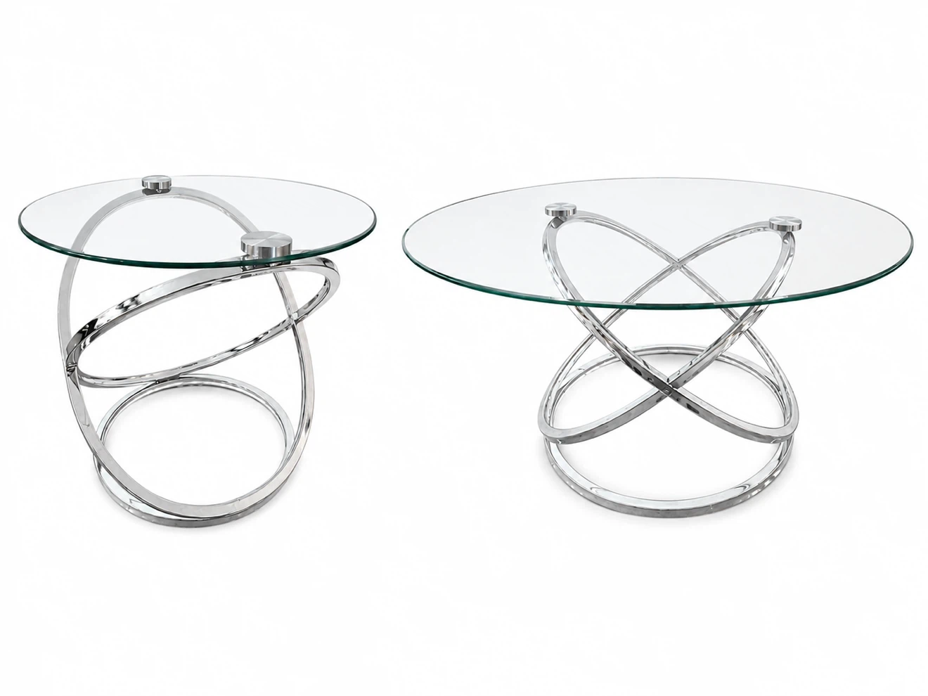 Glass and Chrome Swirl Coffee and End Table Set