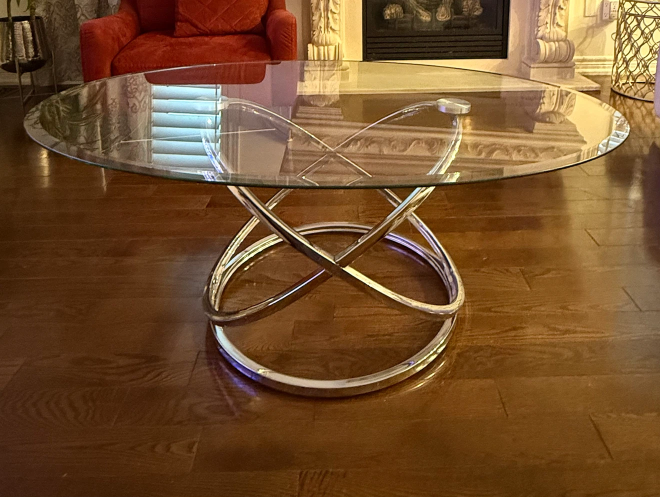 Glass and Chrome Swirl Coffee and End Table Set - photo 2