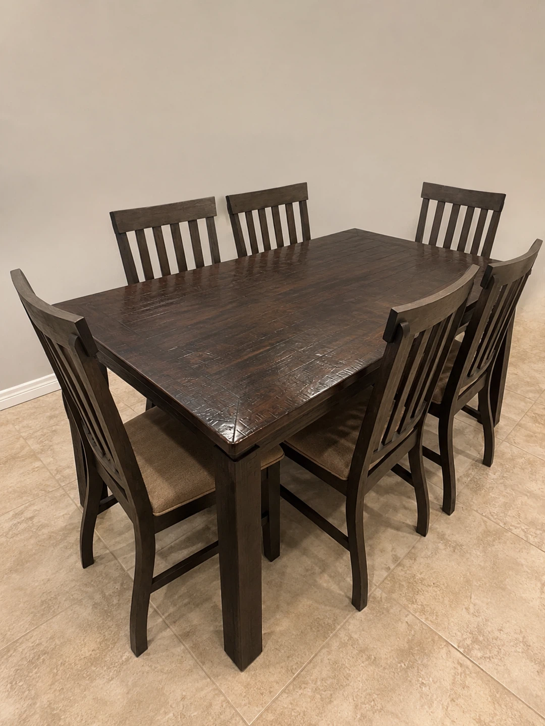 Dark Wood Dining Set with 6 Chairs