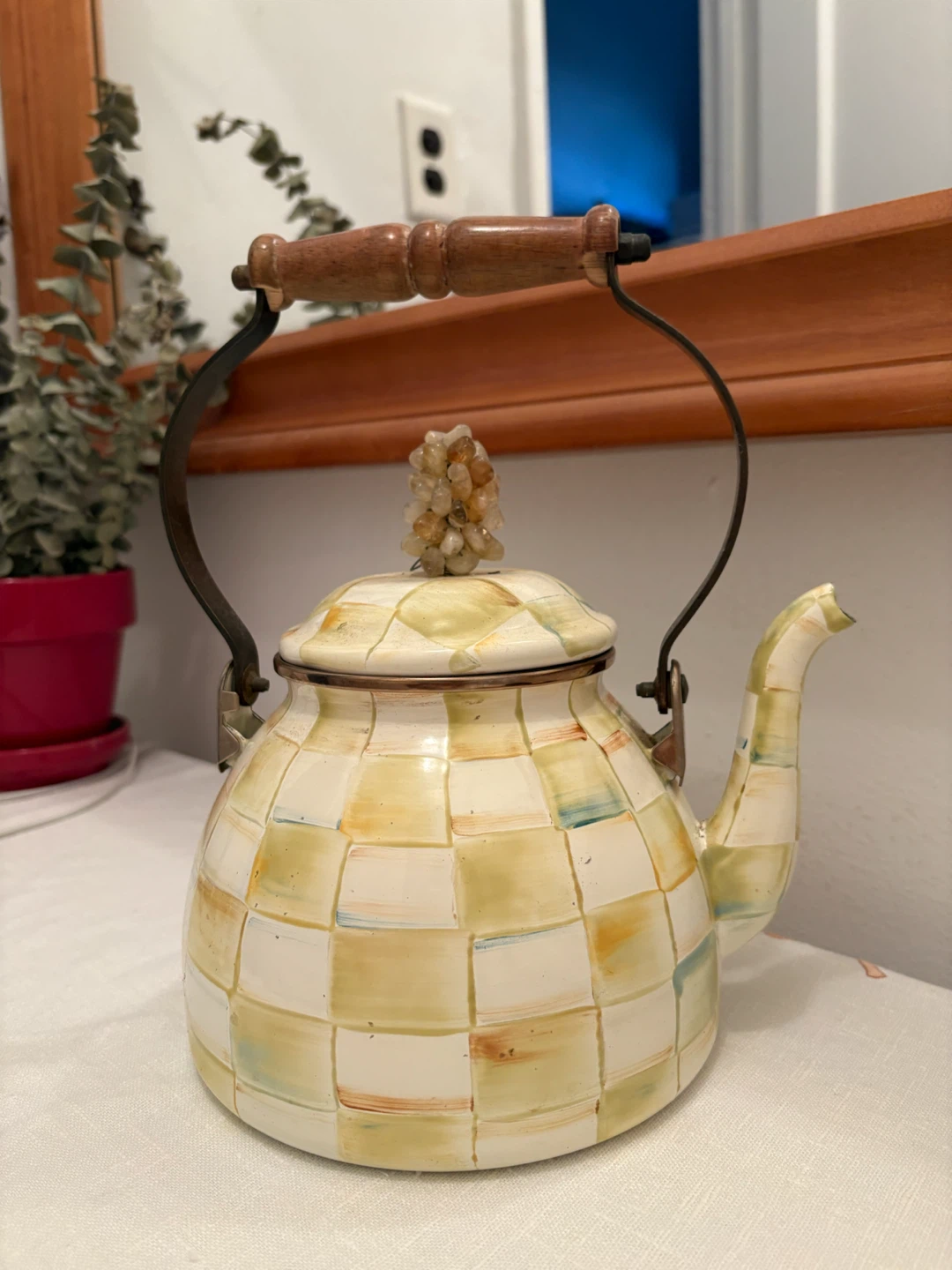 MacKenzie-Childs Parchment Check Tea Kettle Decorative Use