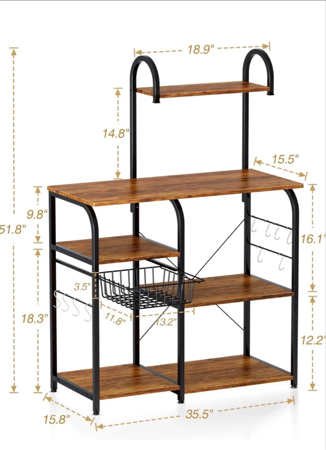 Rustic Kitchen Baker's Rack with Shelves - photo 3