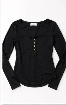 Black Long Sleeve Henley Shirt