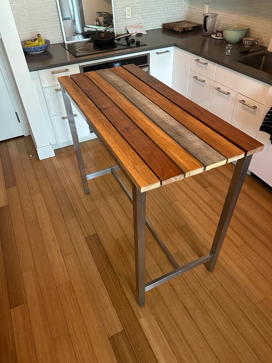 KITCHEN ISLAND BAR HEIGHT TABLE VINTAGE RECLAIMED WOOD SS STEEL