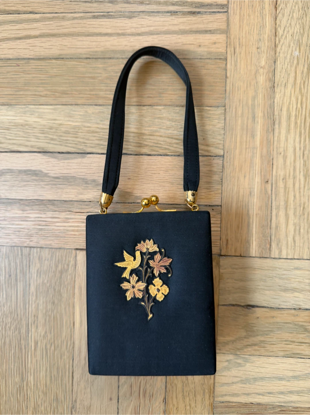 Vintage Silk Black Evening Clutch Purse with Mirror