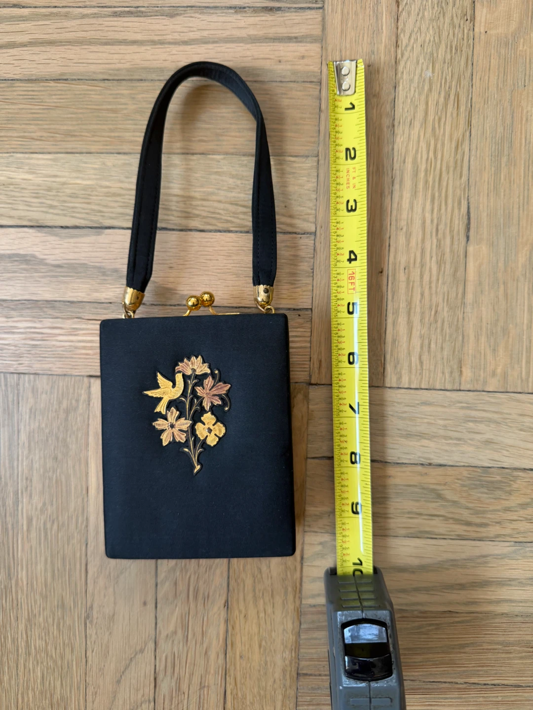 Vintage Silk Black Evening Clutch Purse with Mirror - photo 2