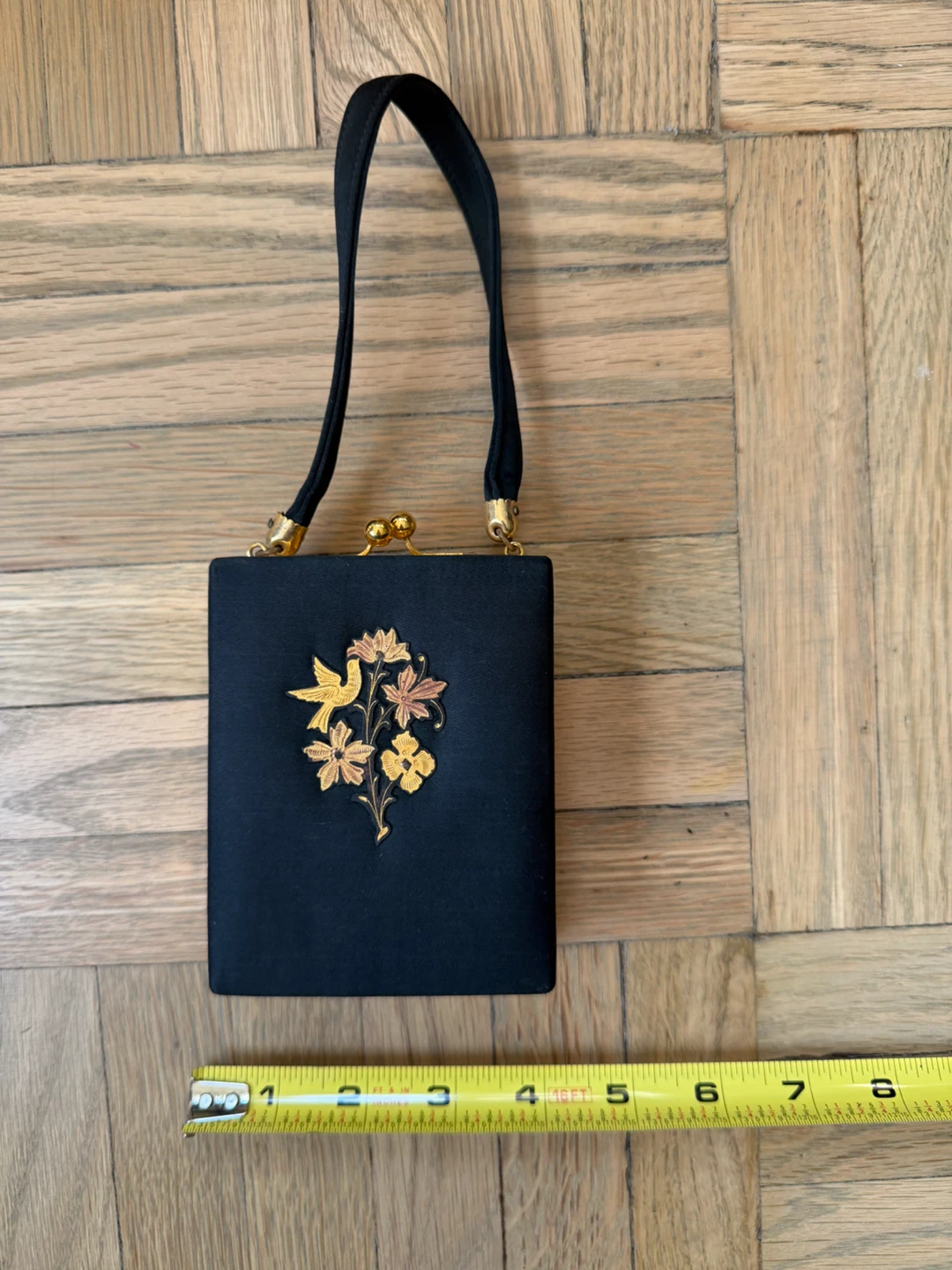 Vintage Silk Black Evening Clutch Purse with Mirror - photo 5