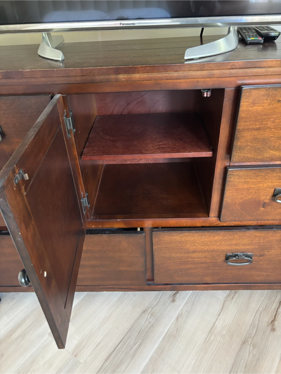 Brown Wooden Dresser with Drawers and Cabinet - photo 2