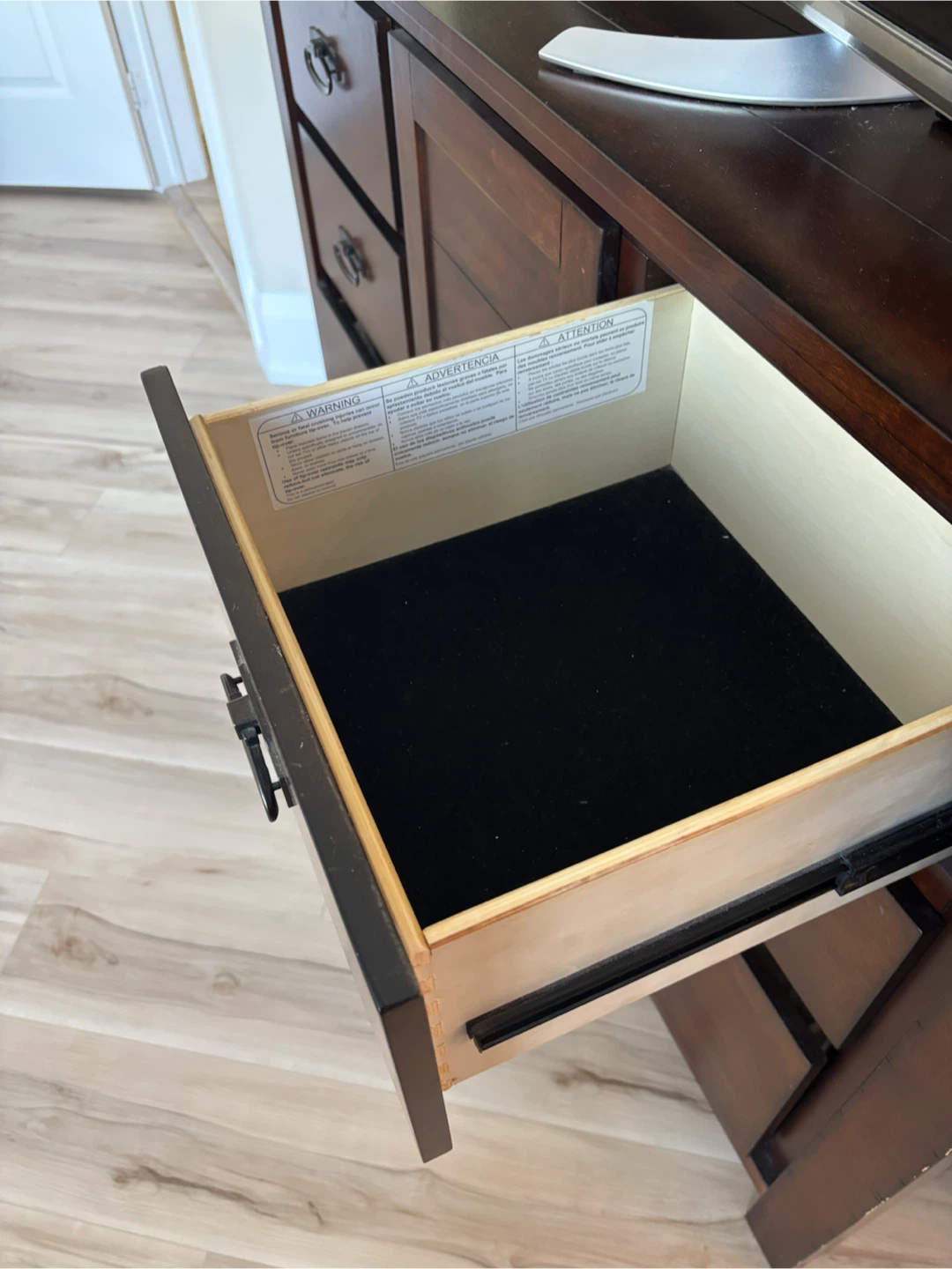 Brown Wooden Dresser with Drawers and Cabinet - photo 3