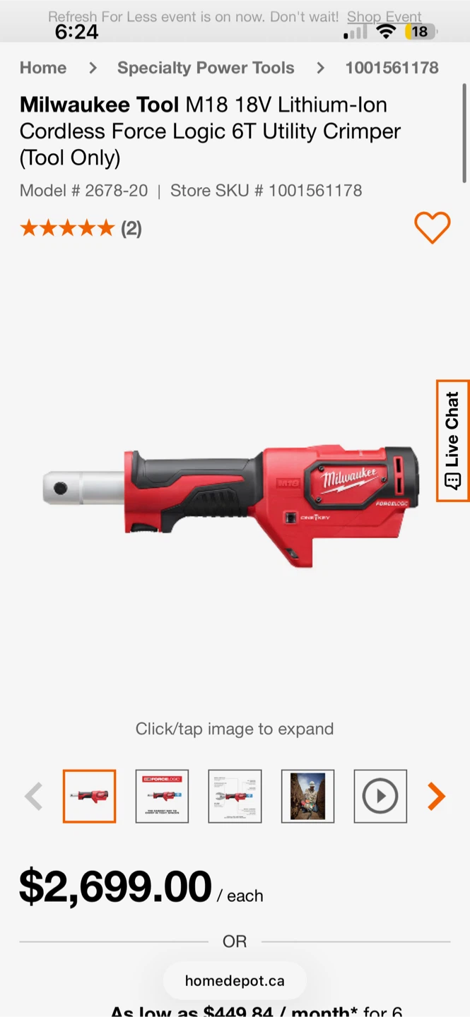 Milwaukee M18 18V Cordless Force Logic Utility Crimper