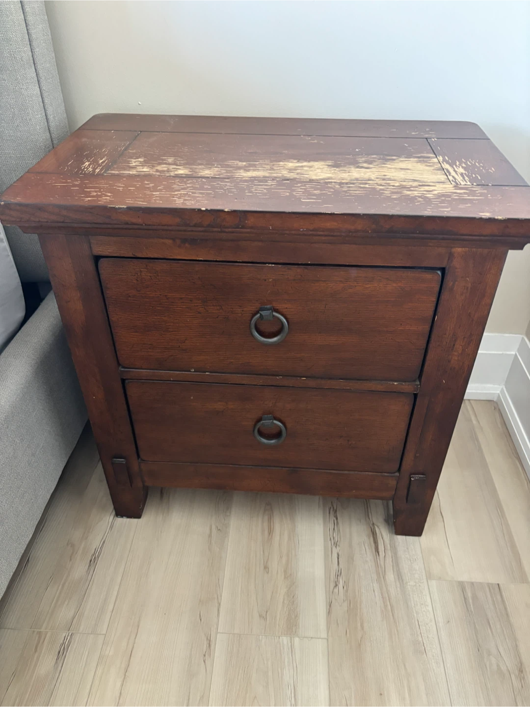 Wooden Nightstand with Two Drawers
