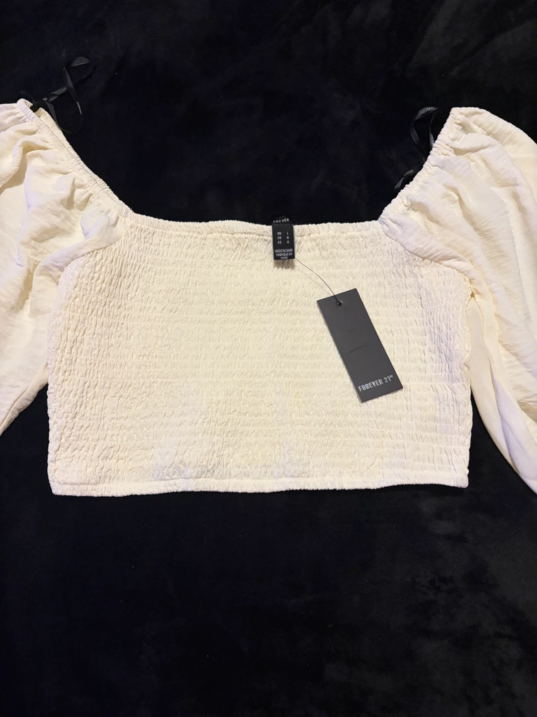 Forever 21 Cream Smocked Cropped Top - photo 2