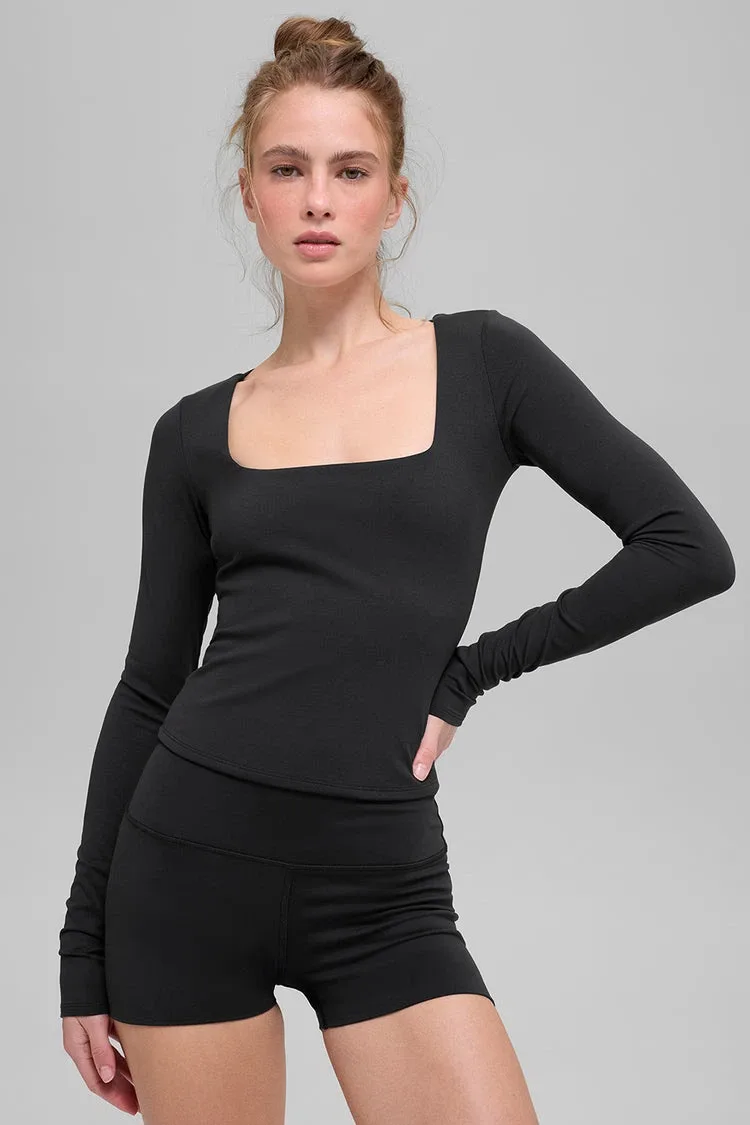 Alo Yoga Black Long Sleeve Square Neck Top Size S