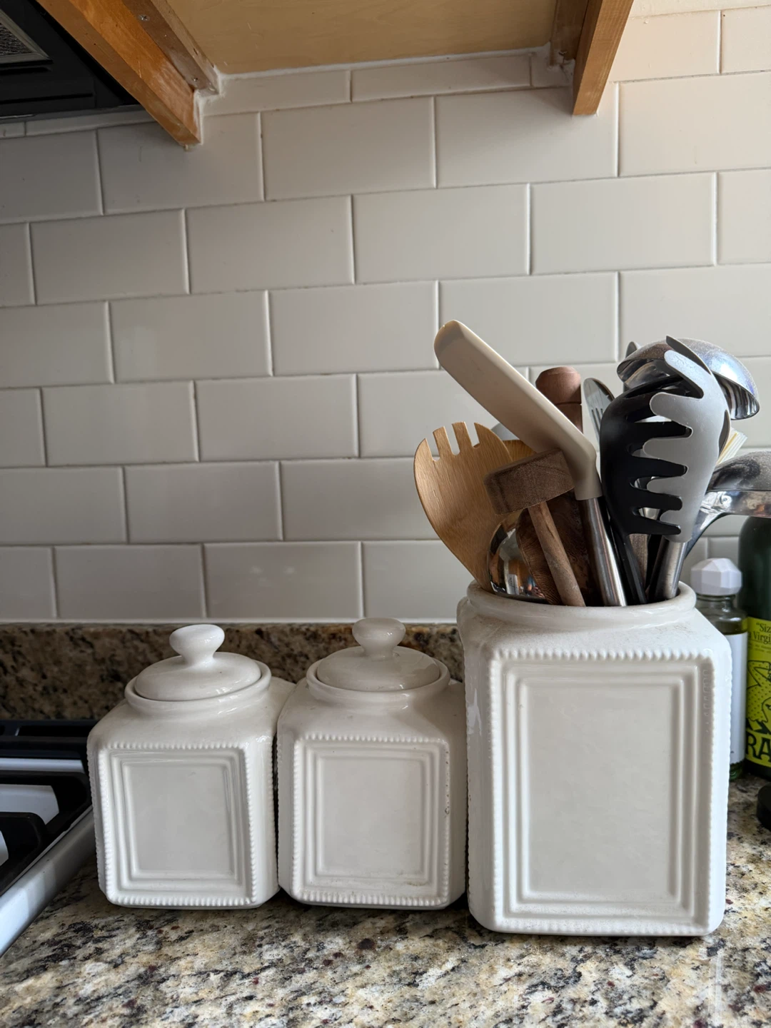 White Ceramic Kitchen Canister Set with Utensil Holder - photo 2