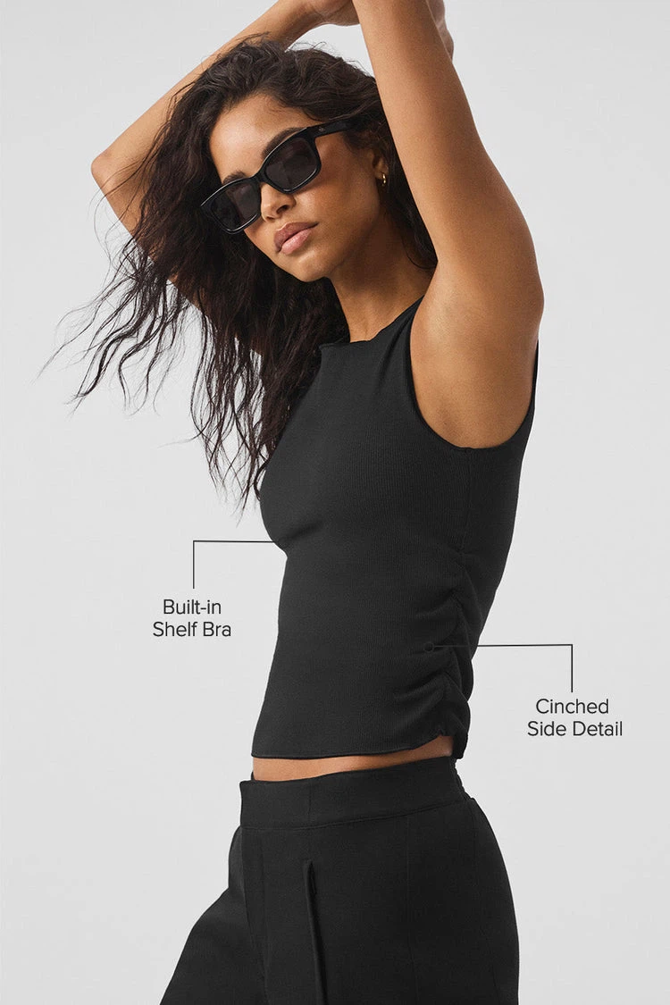 Alo Yoga Black Ribbed Tank Top