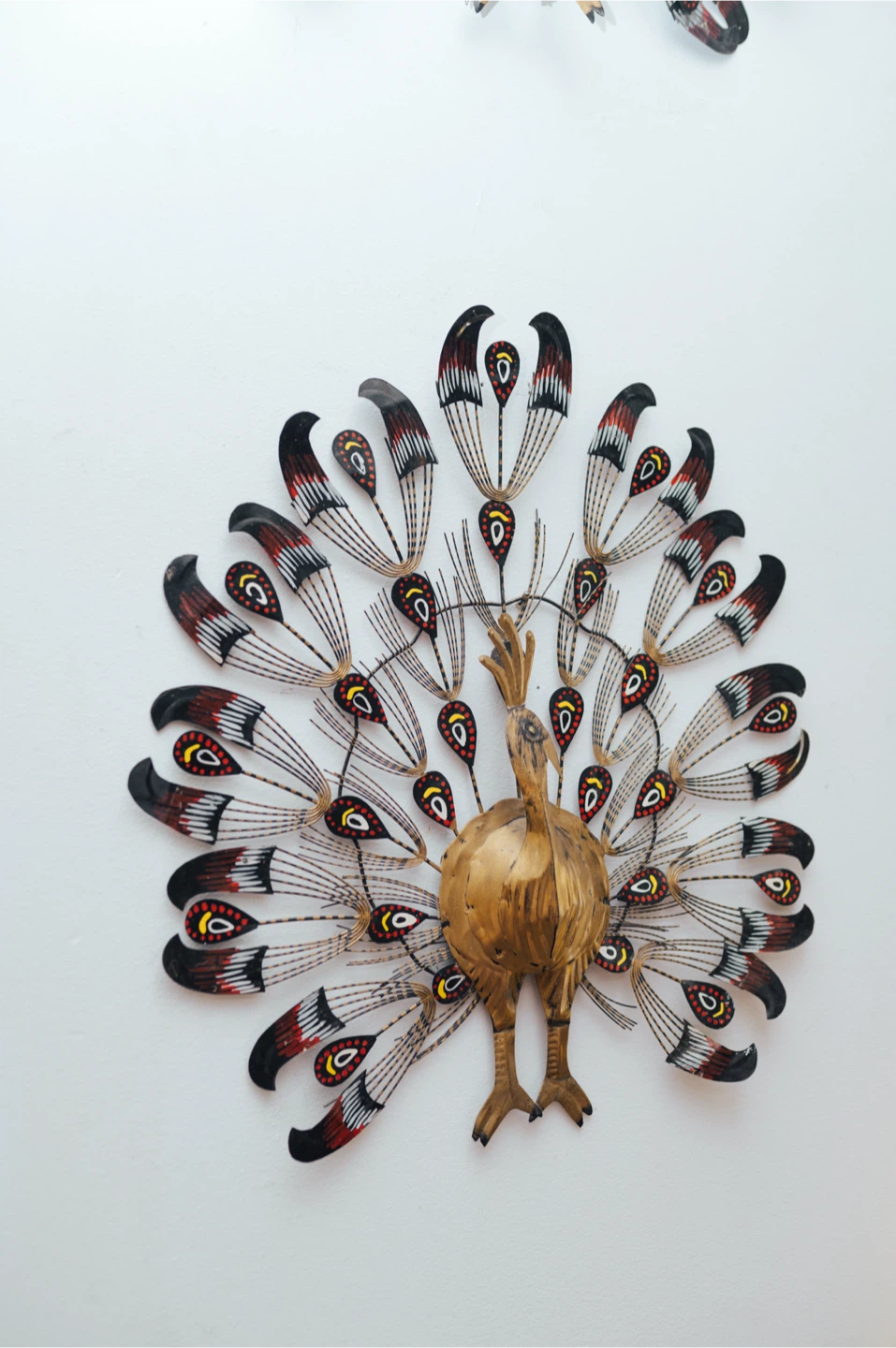 Midcentury Vintage Brass & Painted Metal Peacock Wall Art
