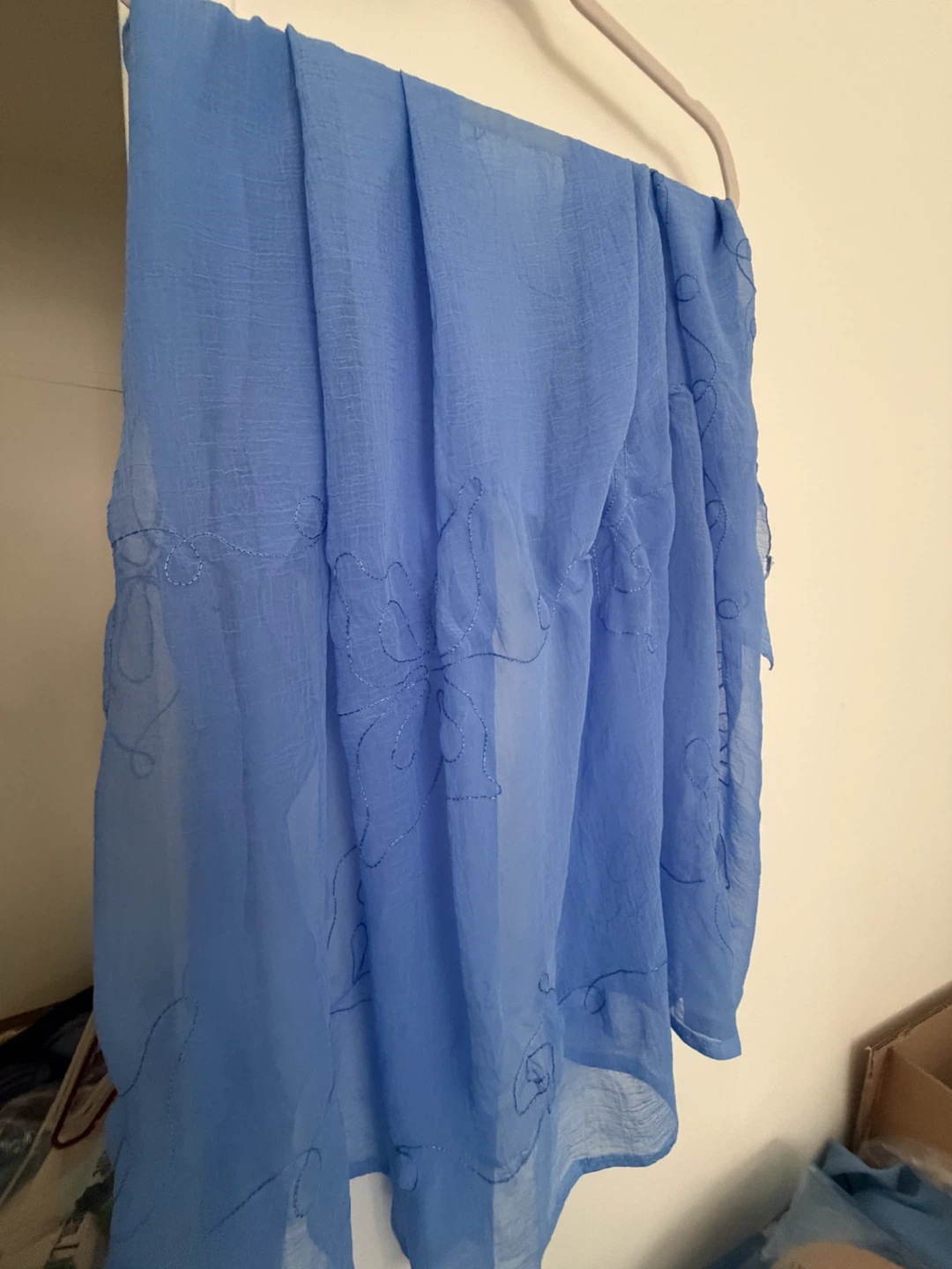 Blue sheer scarf or beach sarong with floral embroidery - photo 2
