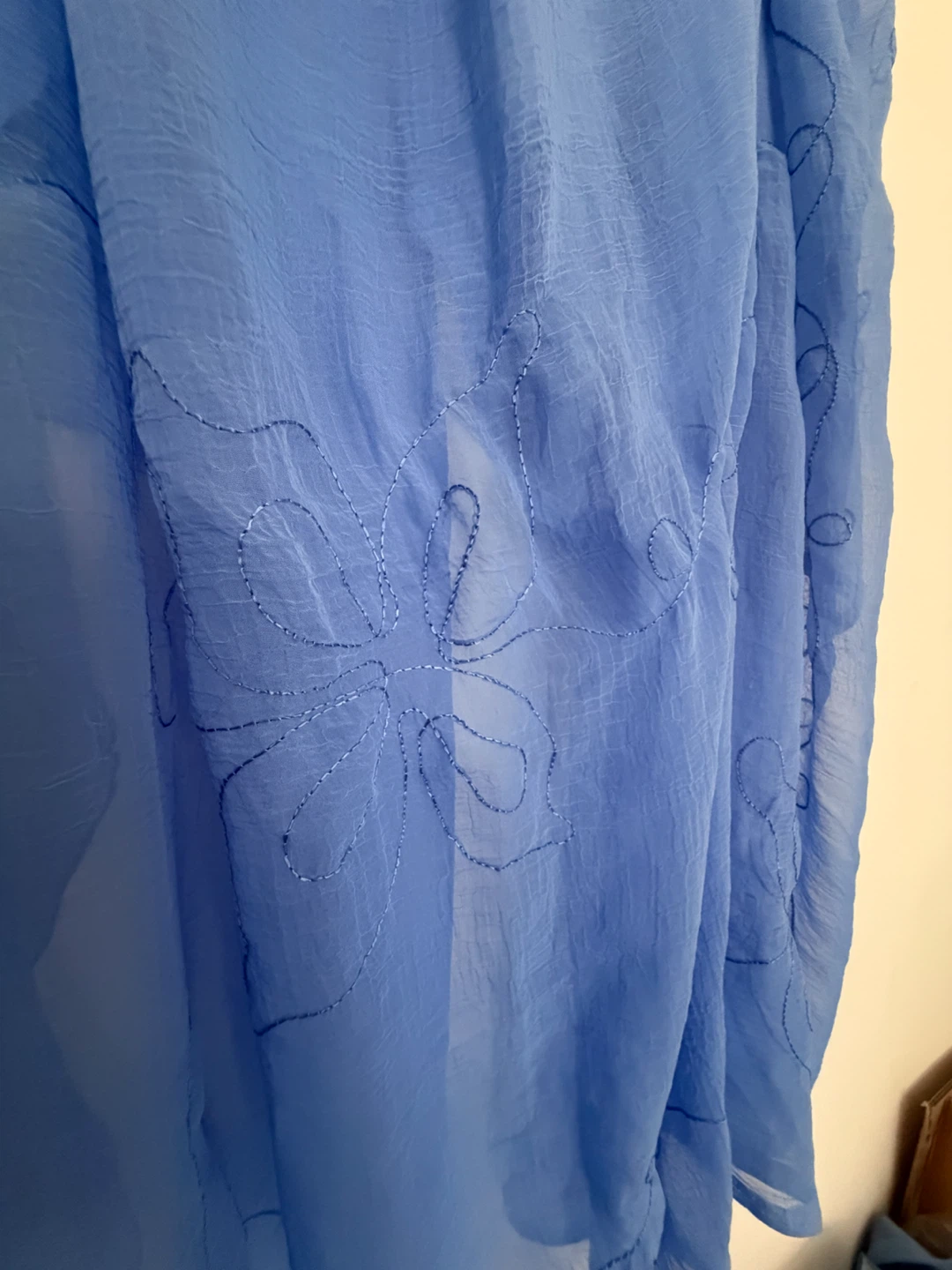 Blue sheer scarf or beach sarong with floral embroidery - photo 3
