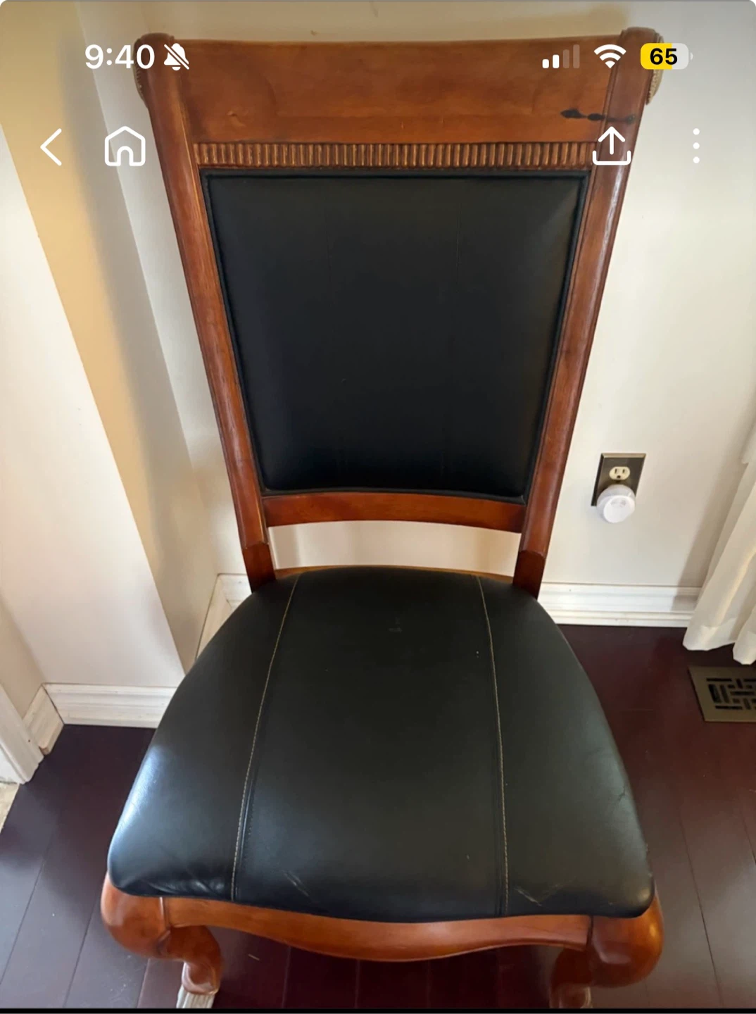 Wooden Dining Chair with Black Upholstery