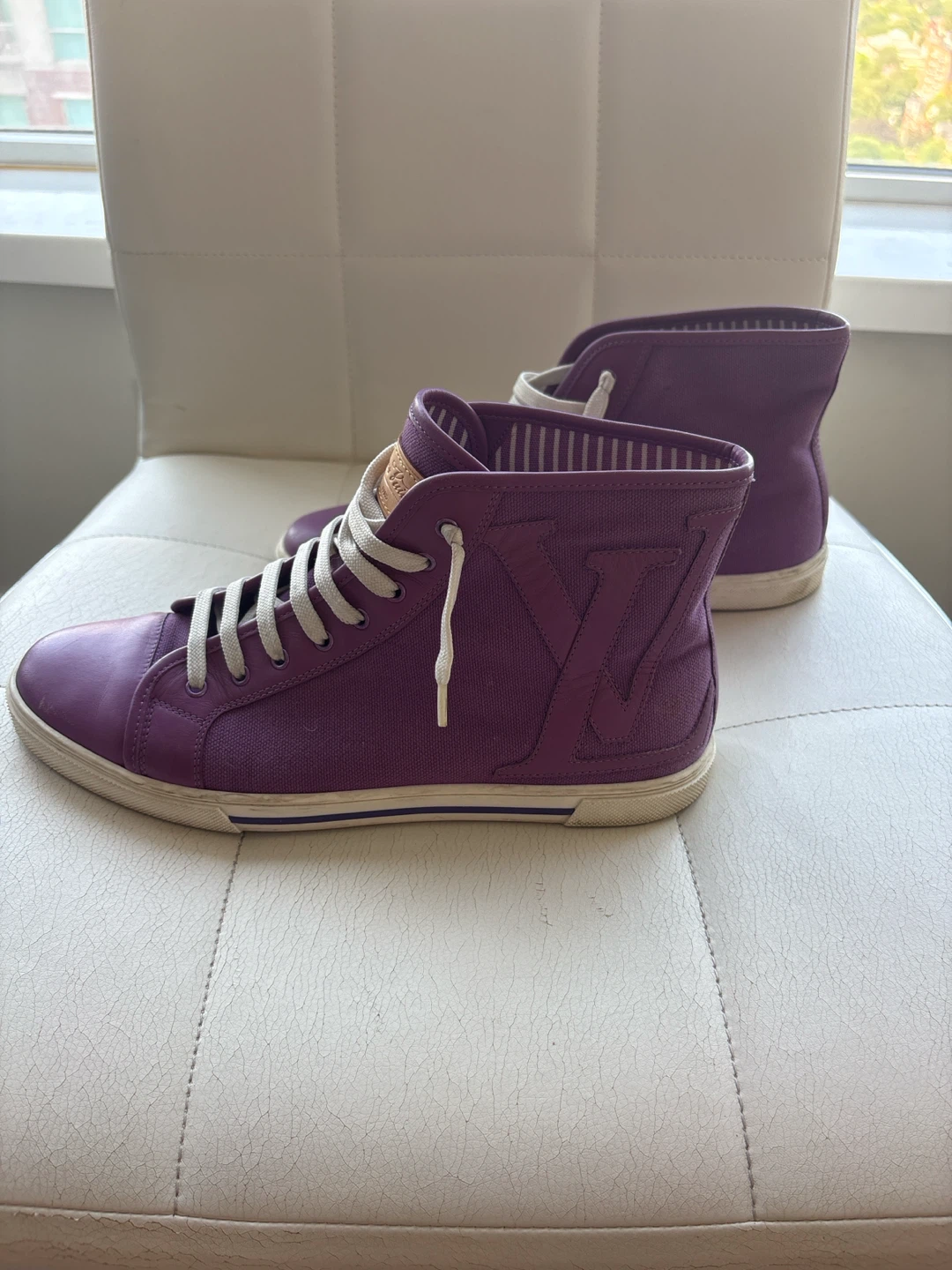 Louis Vuitton High Top Sneakers Purple Canvas Leather