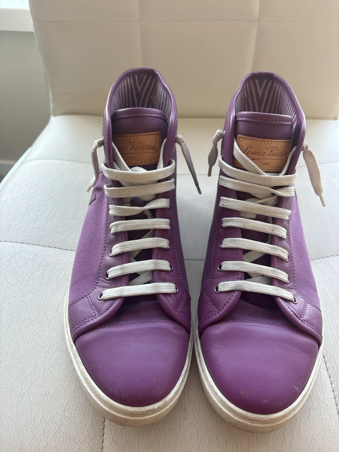 Louis Vuitton High Top Sneakers Purple Canvas Leather - photo 2