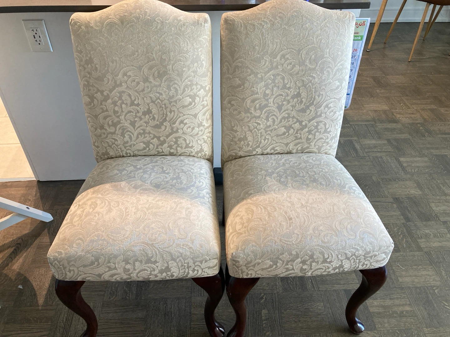 Set of 2 Damask Upholstered Dining Chairs