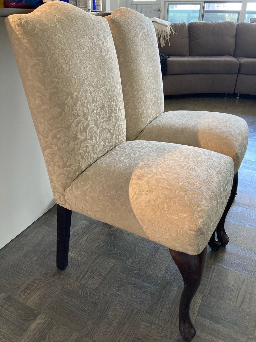 Set of 2 Damask Upholstered Dining Chairs - photo 2