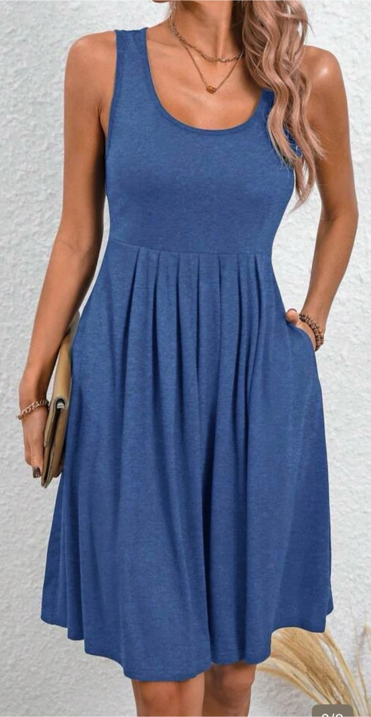 Large dress With pockets Blue sleeveless comfy - photo 2