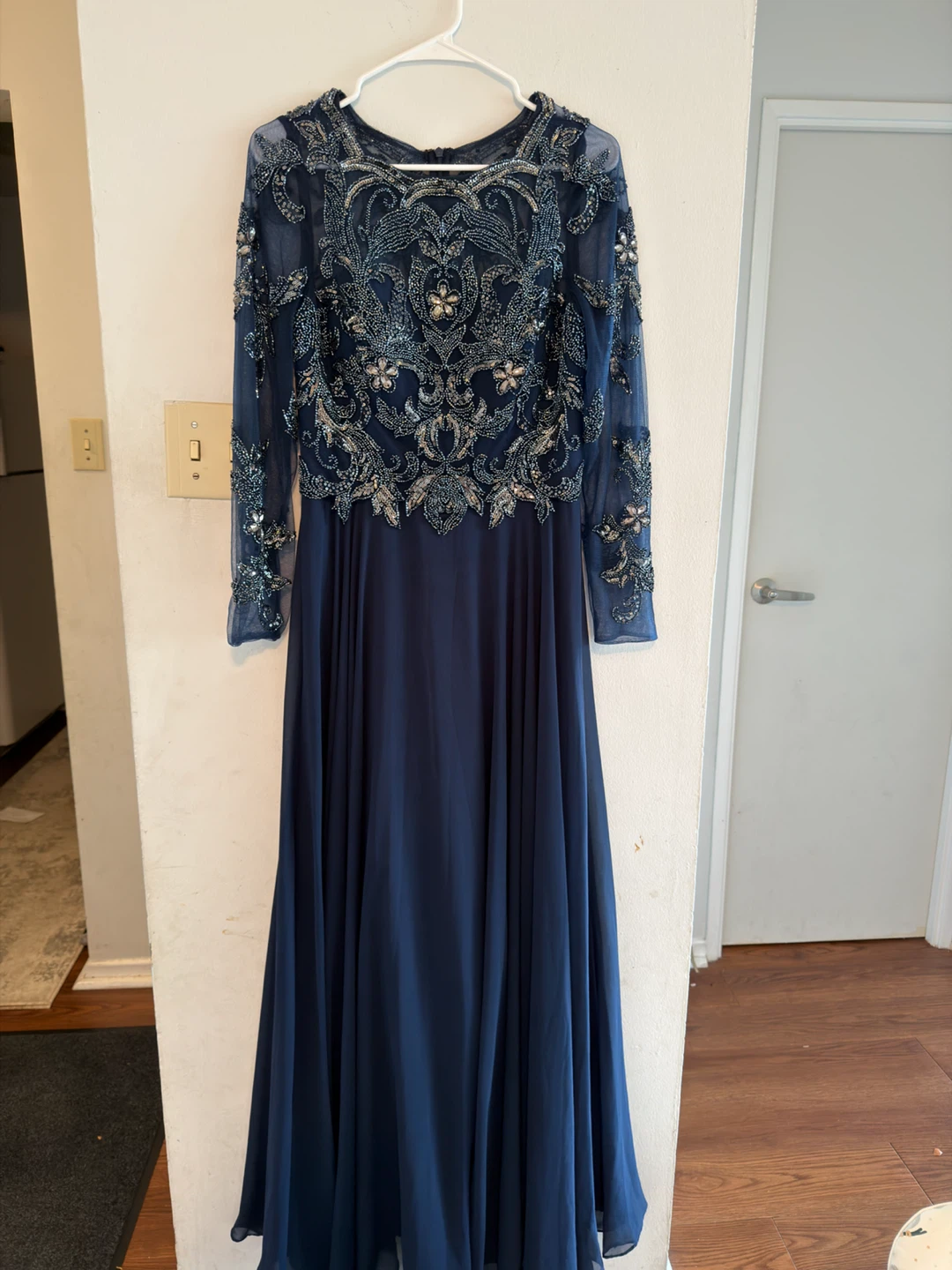 Navy Blue Beaded Long Sleeve Gown size S - photo 2