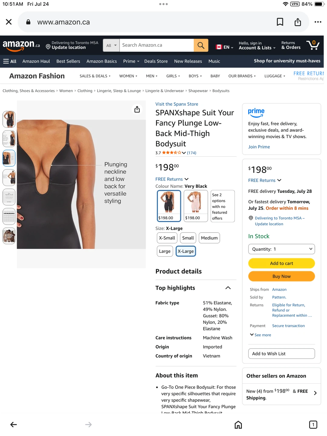 SPANX XL Plunge Low-Back Mid-Thigh Bodysuit - photo 2