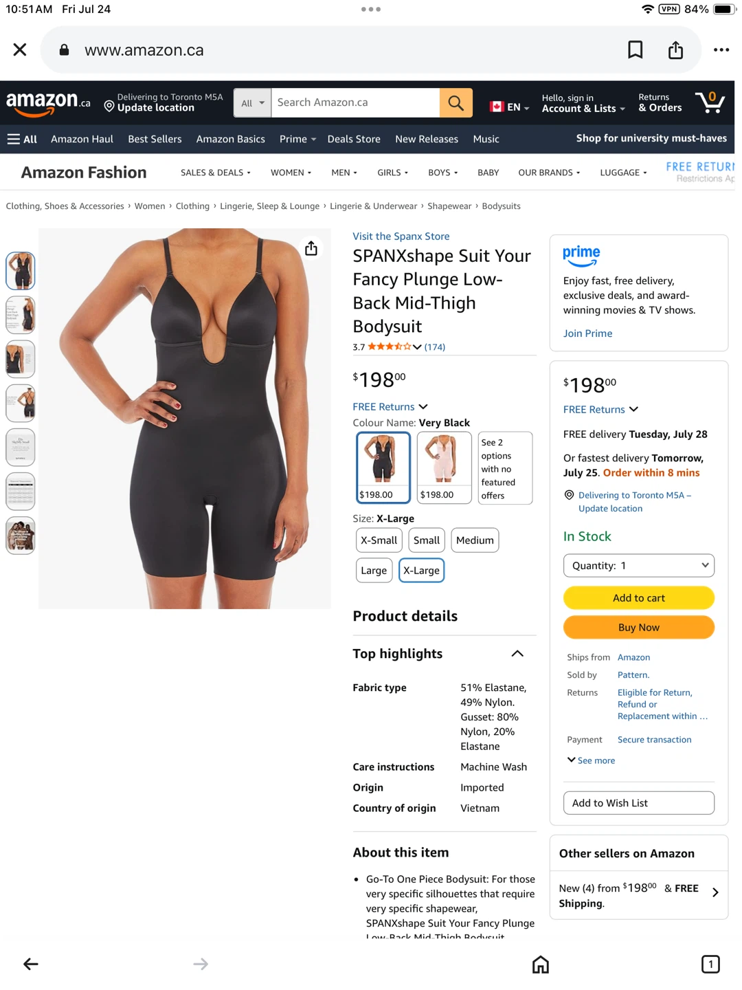 SPANX XL Plunge Low-Back Mid-Thigh Bodysuit