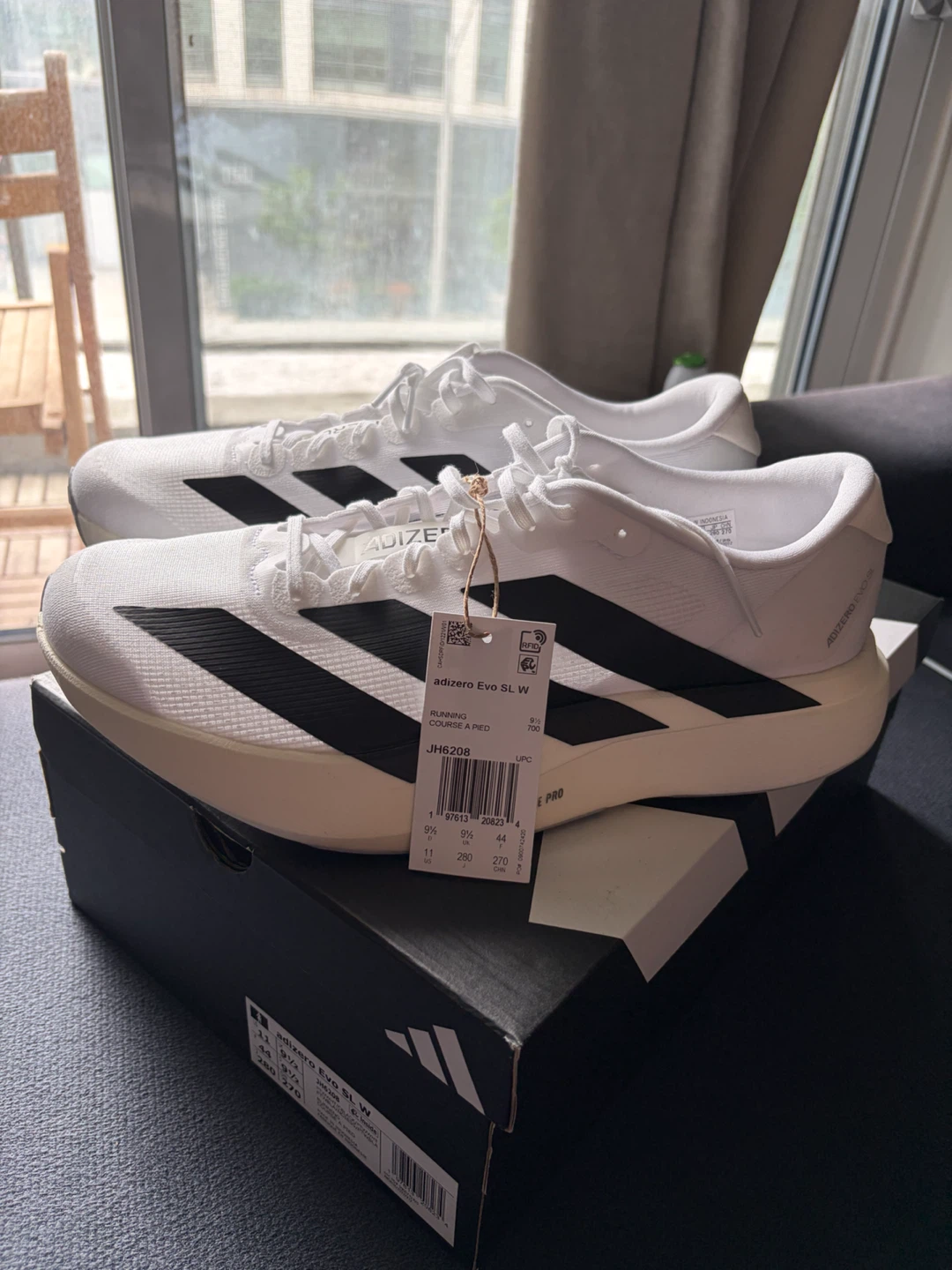 Adidas adizero Evo SL Running Shoes - White/Black - Size 9.5
