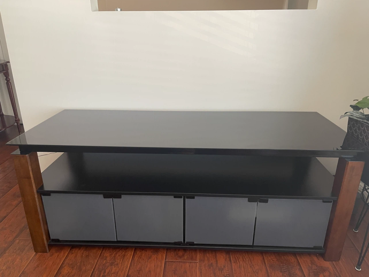 Black Media Console TV Stand with Wood Accents