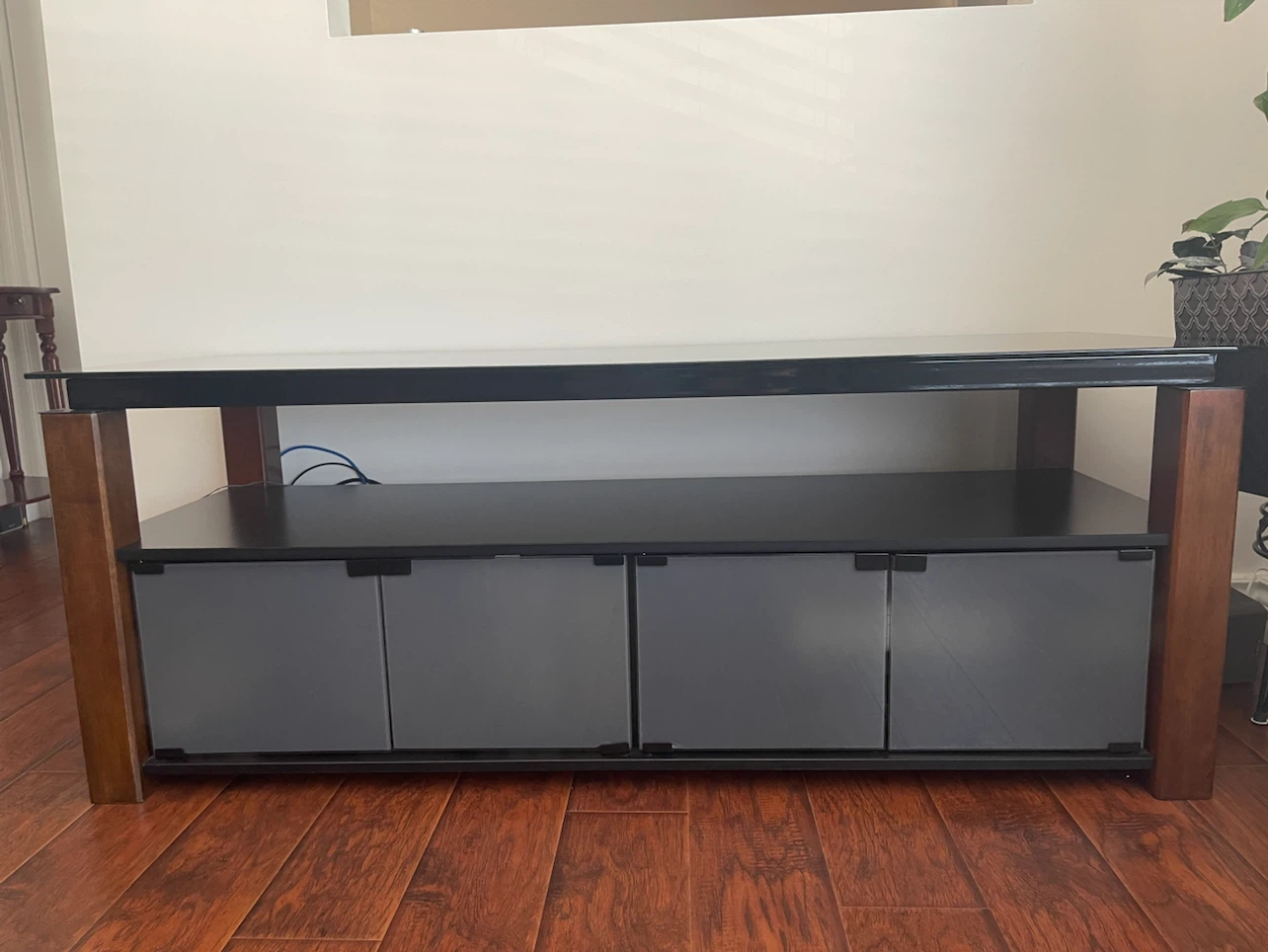 Black Media Console TV Stand with Wood Accents - photo 2