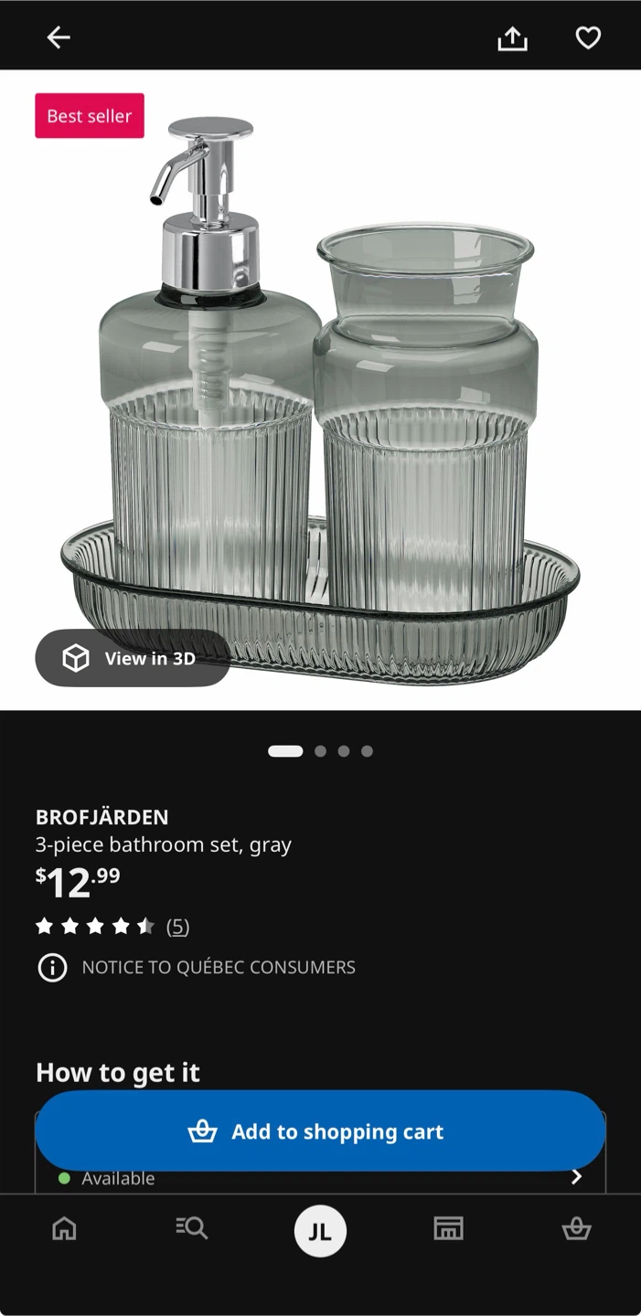 IKEA BROFJÄRDEN 3-Piece Bathroom Set (Gray) – Brand New