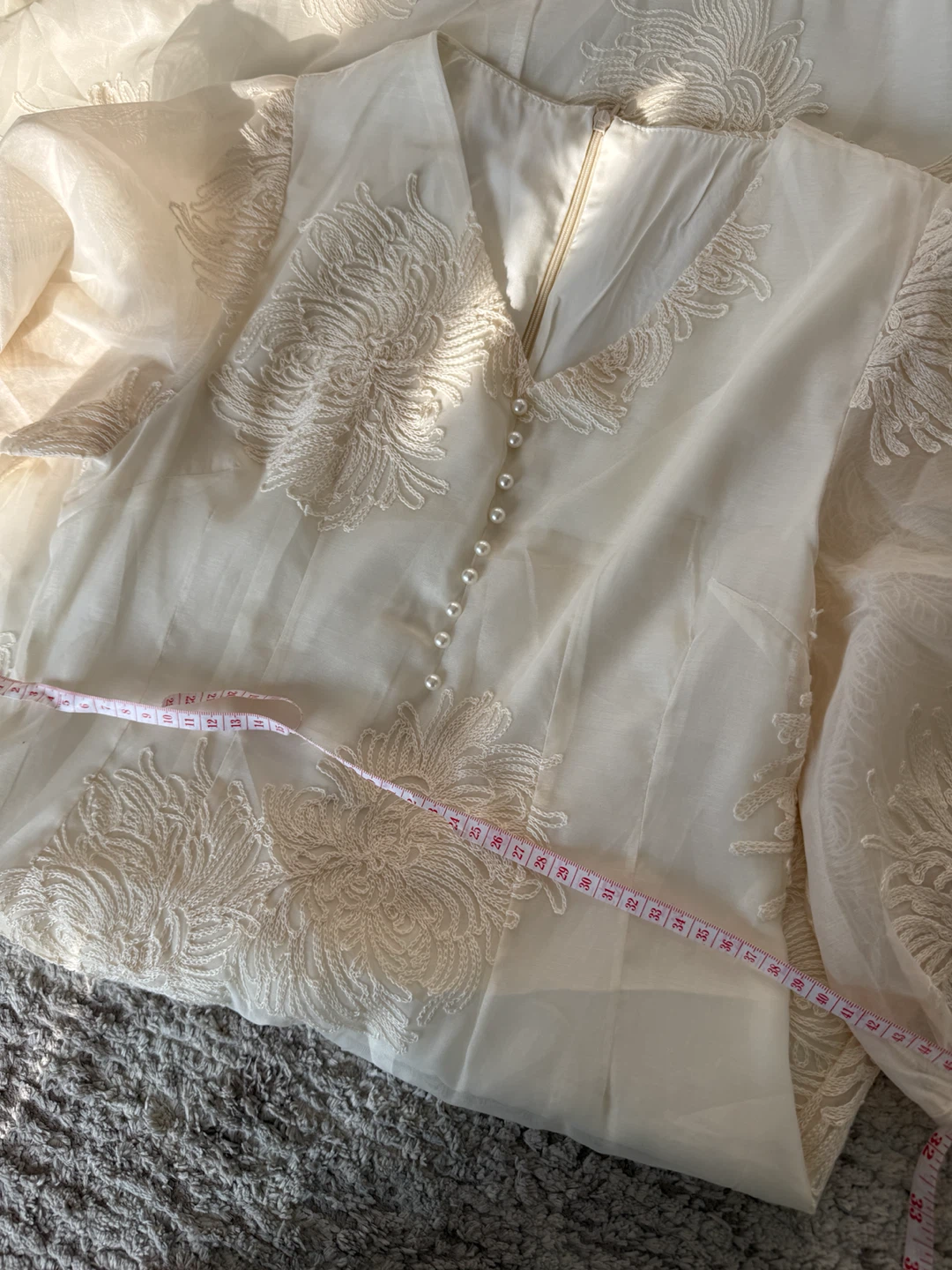 Cream Embroidered Blouse with Pearl Buttons - photo 2