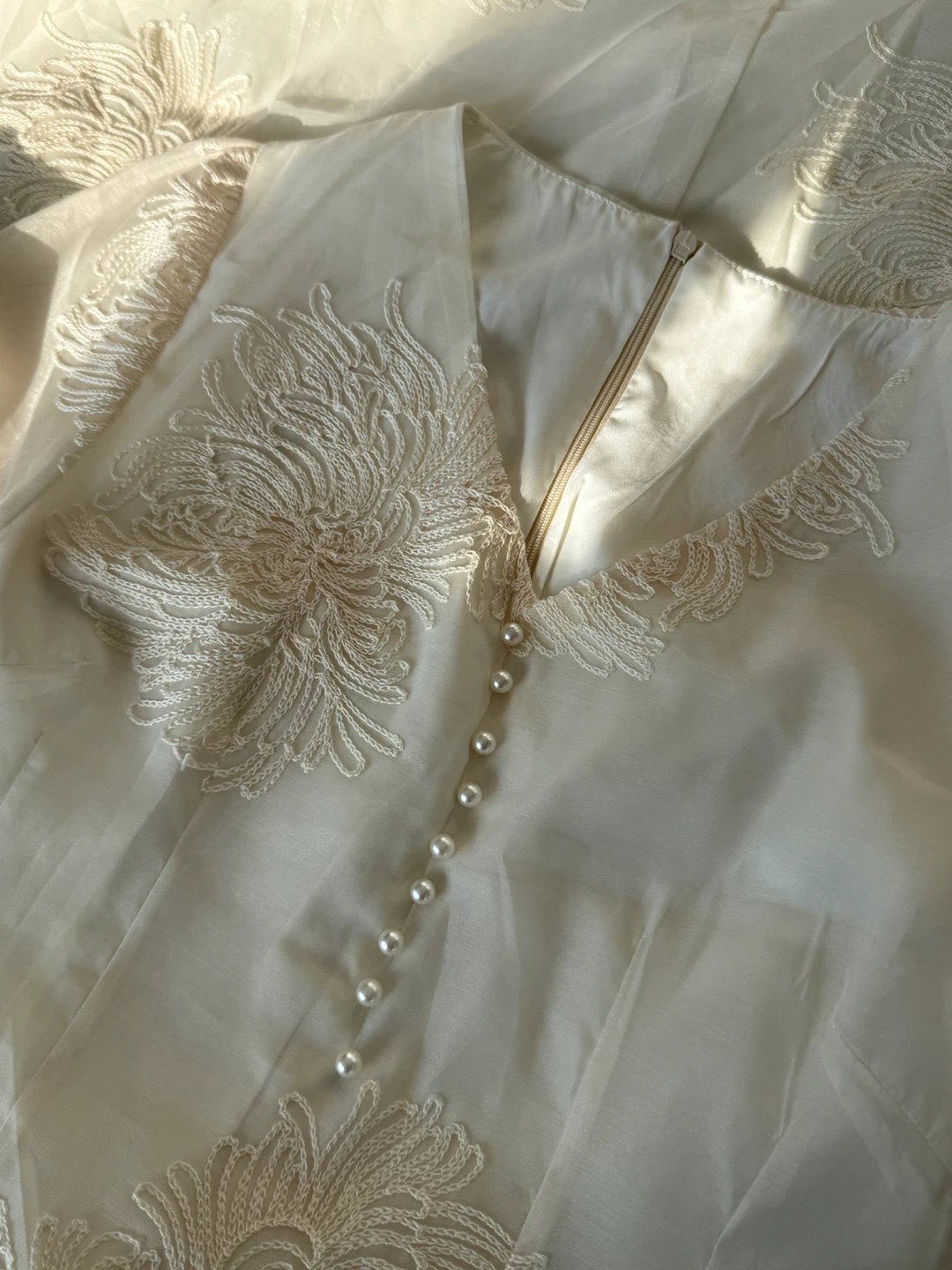 Cream Embroidered Blouse with Pearl Buttons - photo 3