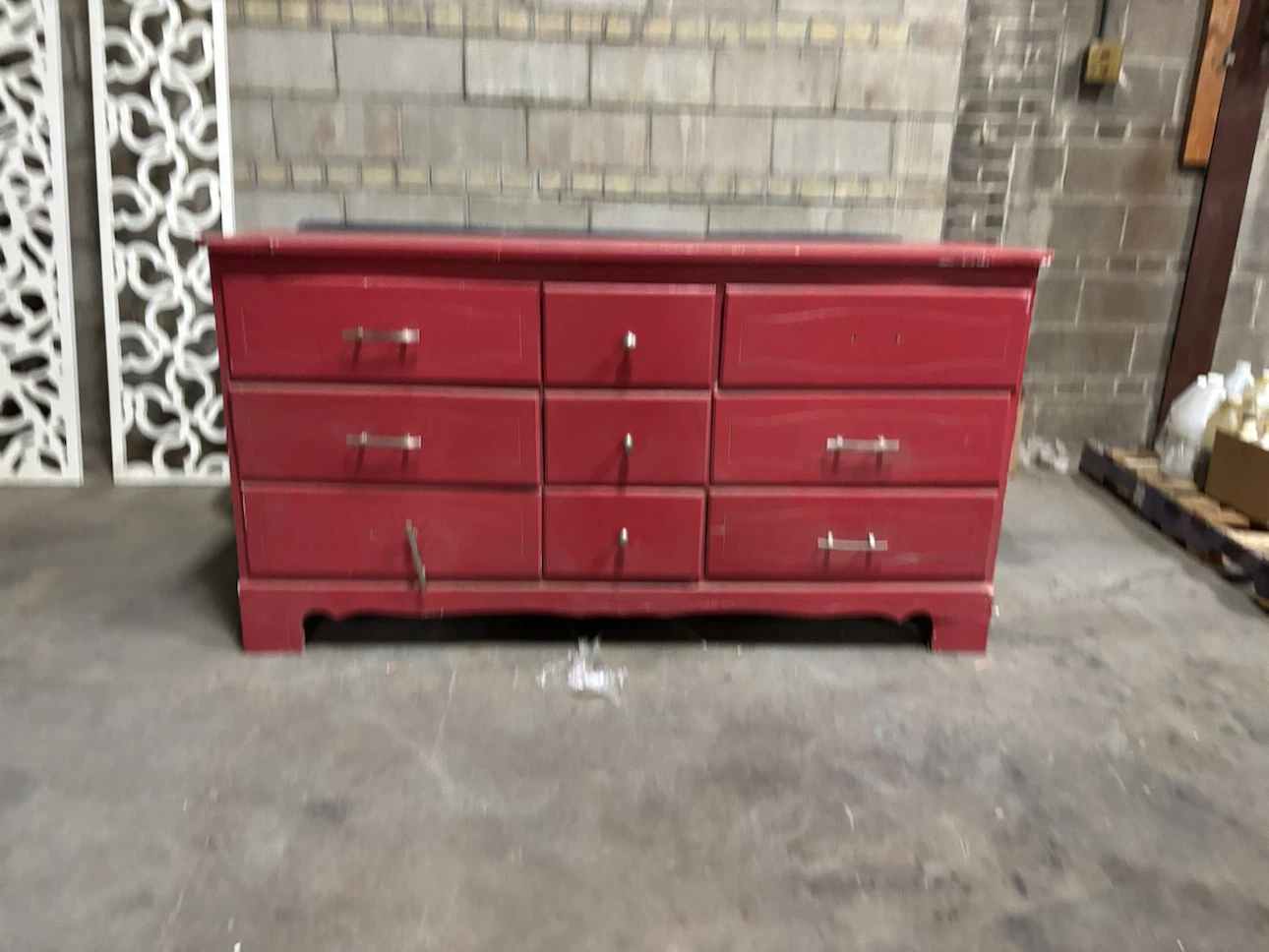 Red Nine-Drawer Dresser