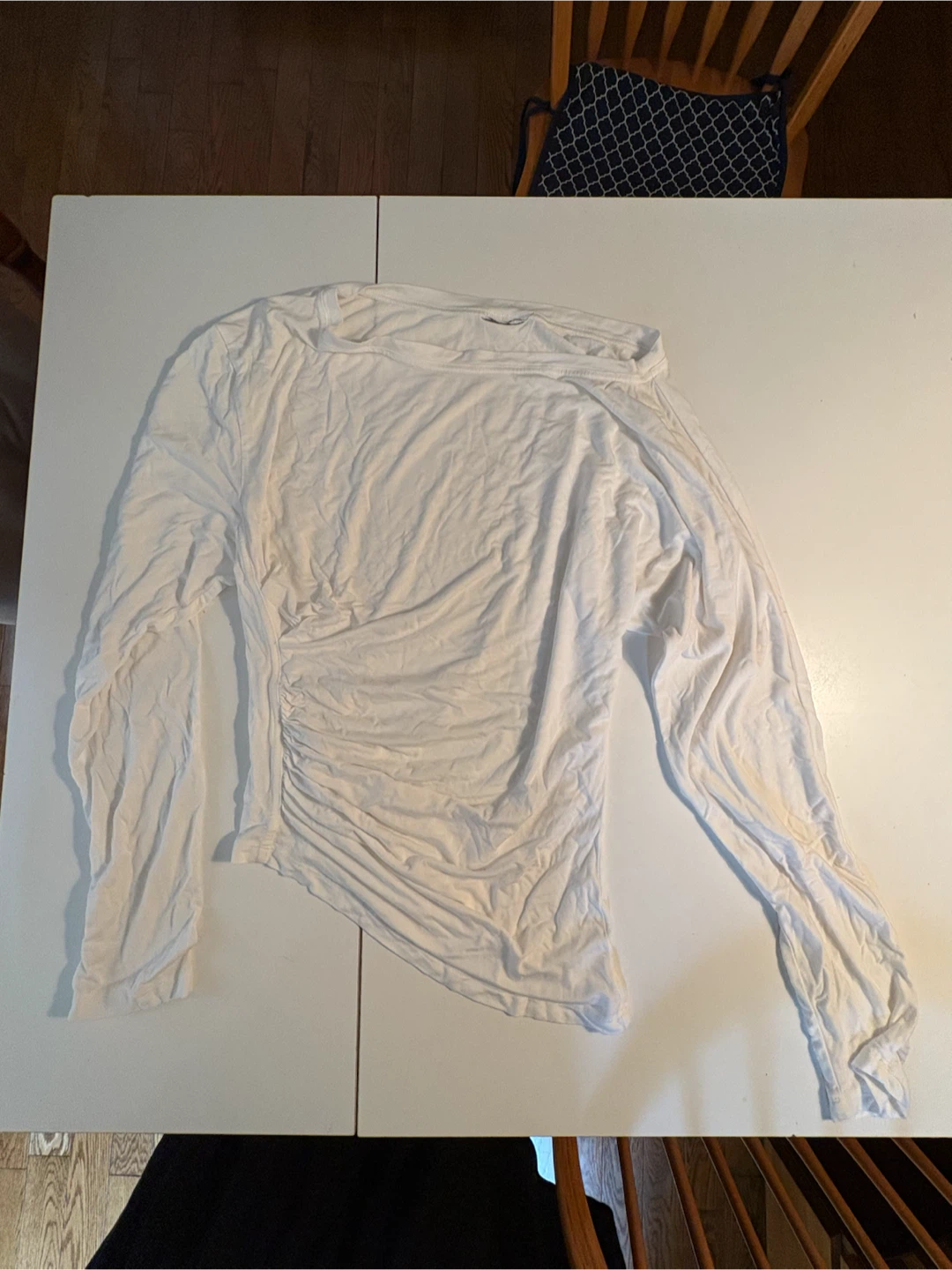 White Ruched Long Sleeve Top