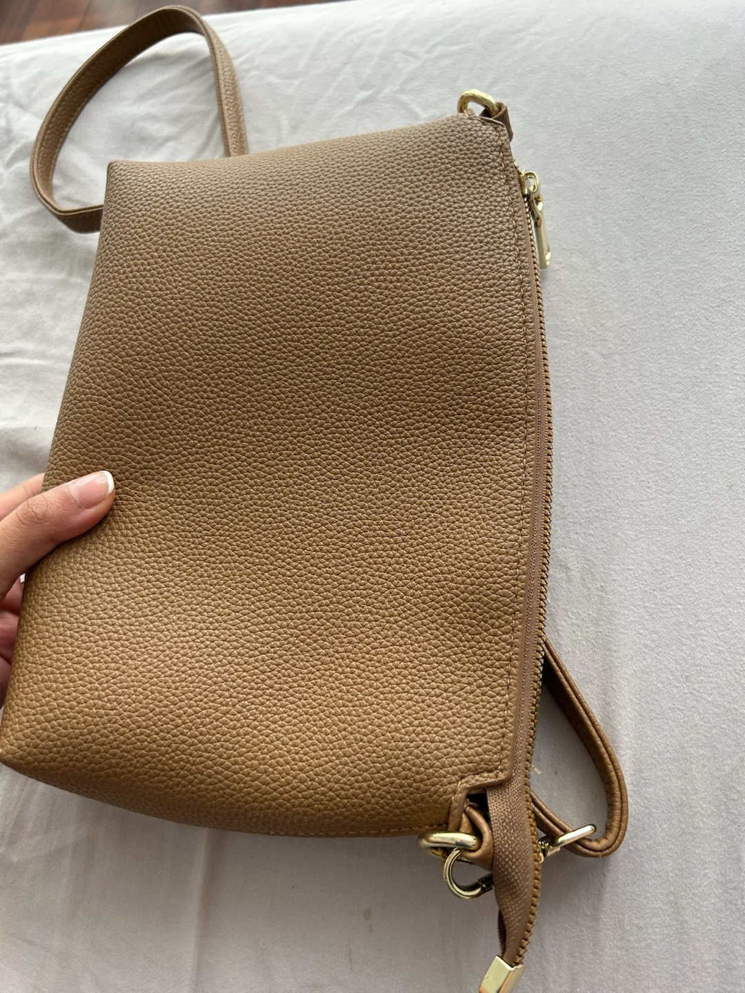 Minimalist Tan Brown Sheep Leather Crossbody Bag - photo 2