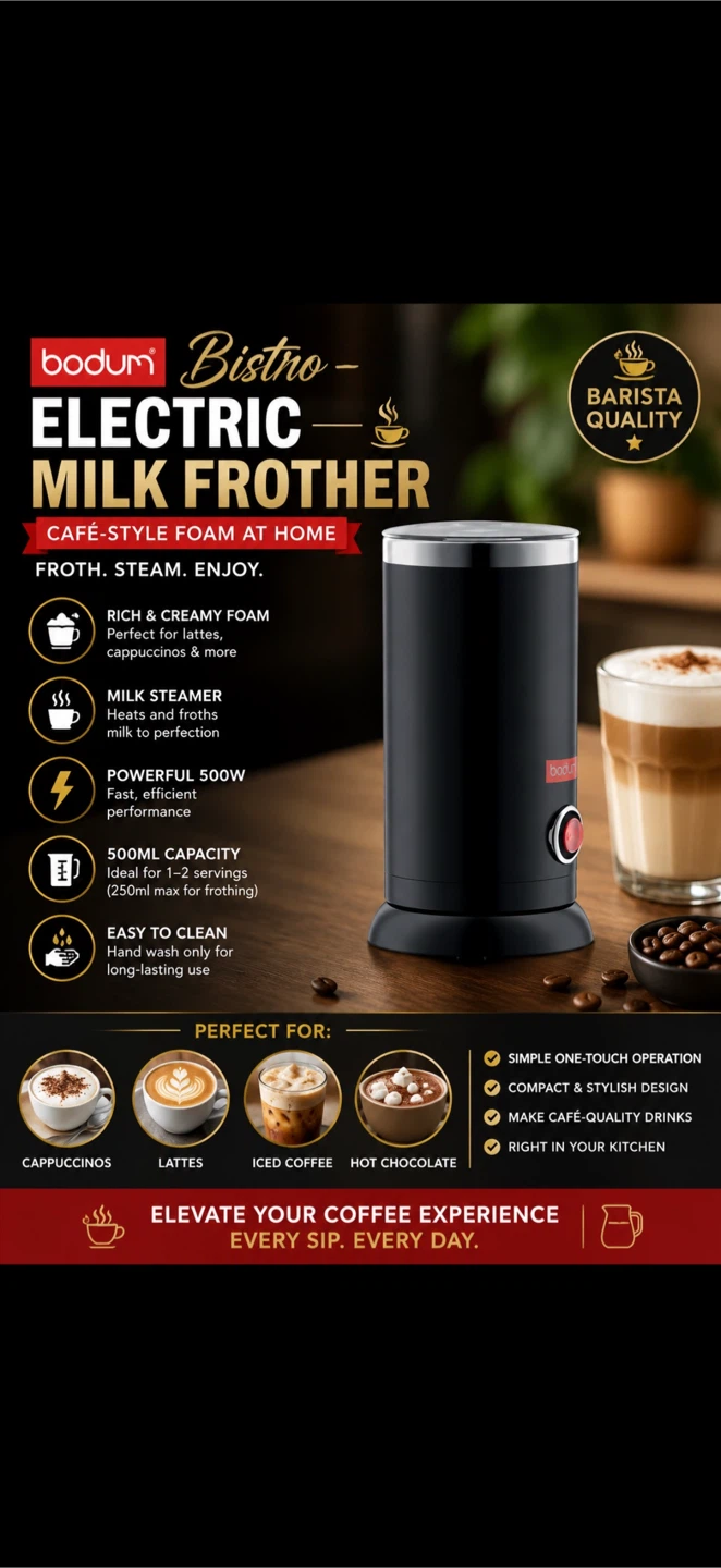 Bodum Bistro Electric Milk Frother 500ml