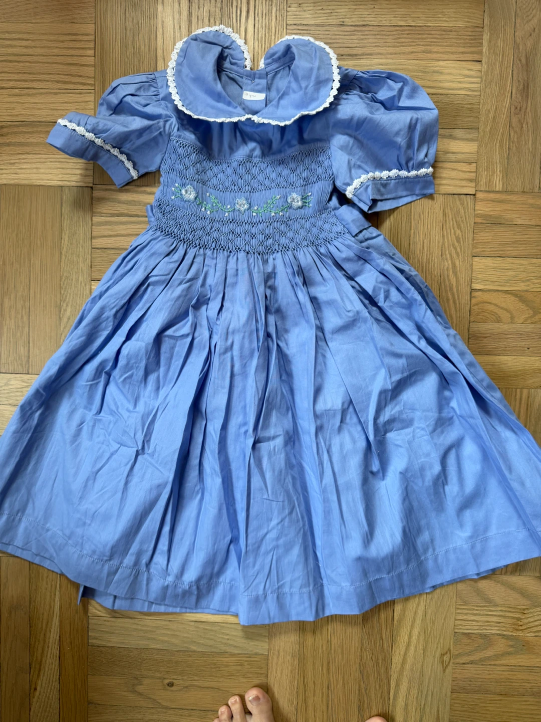Blue Stripe Dress with Red Cherry and Flower Embroidery - photo 4