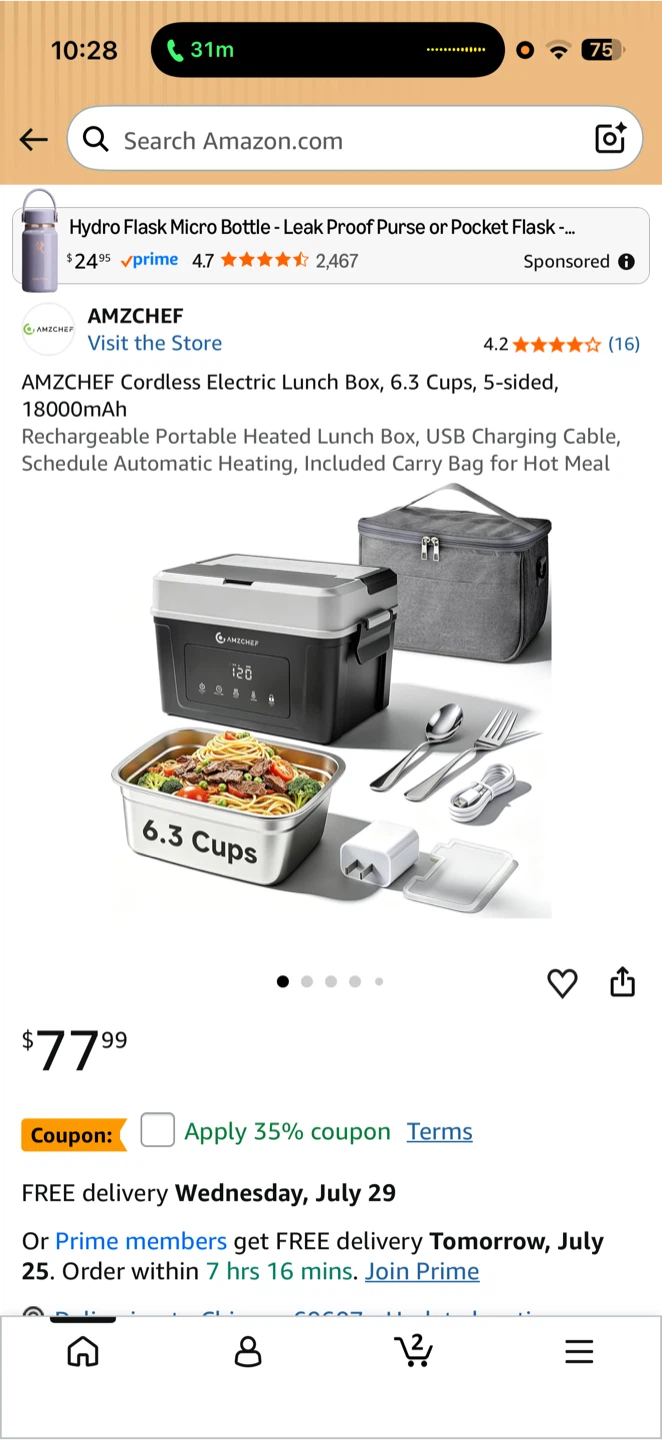 AMZCHEF Cordless Electric Lunch Box 1500 mL