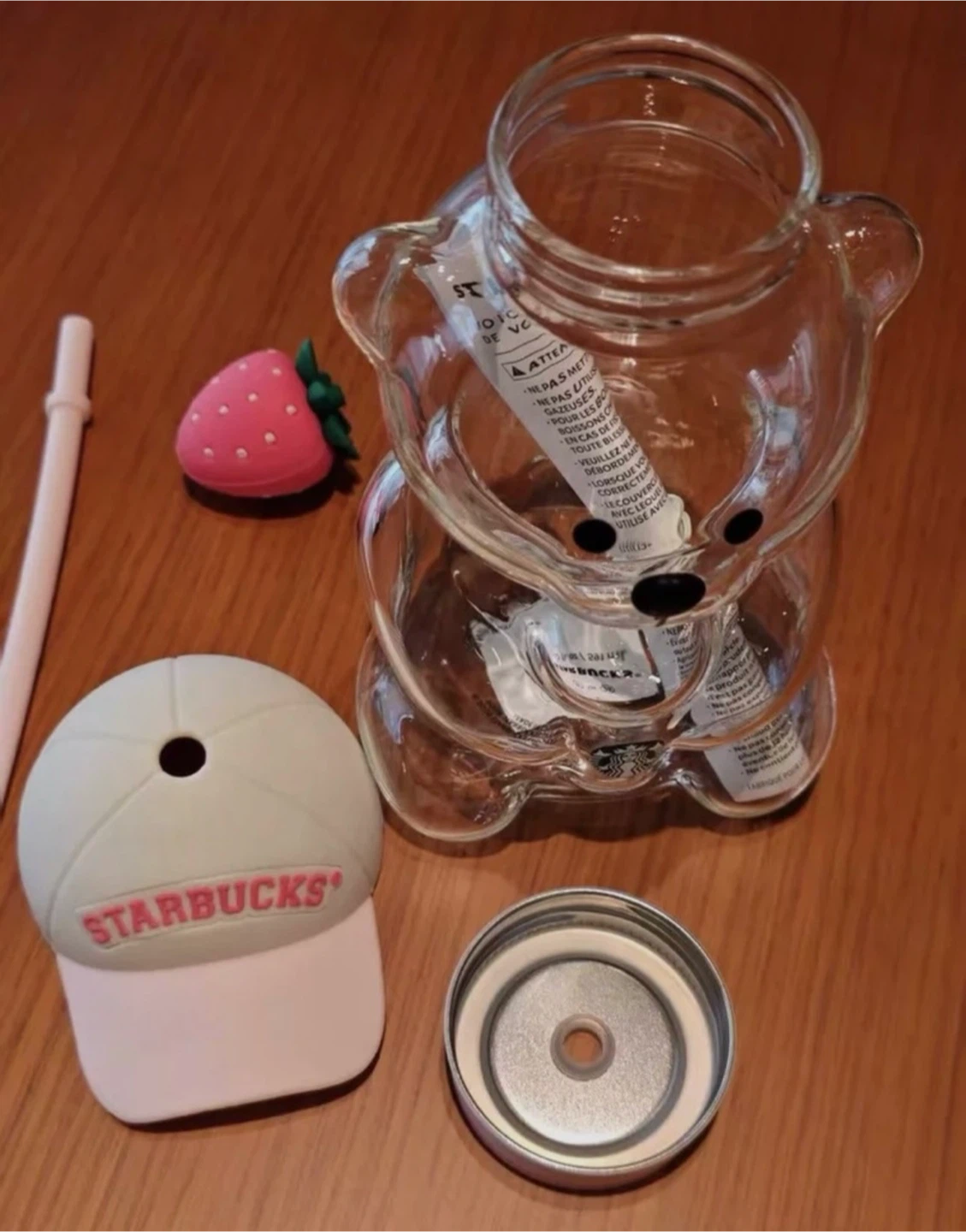 2 Starbucks Bear Tumbler with Strawberry Straw and Cap - photo 3