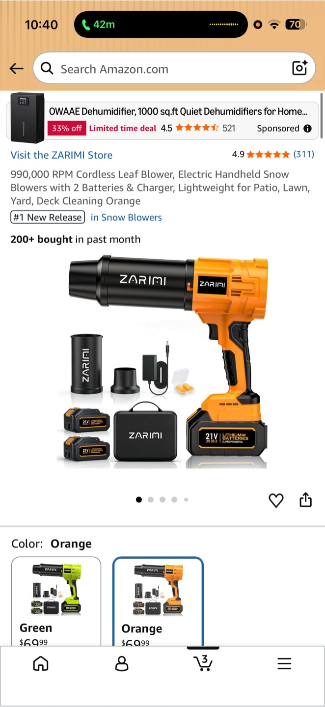 ZARIMI Handheld Cordless Leaf Blower with 2 Batteries - photo 5