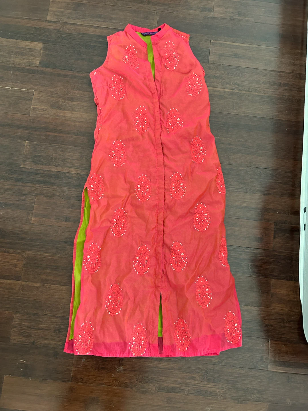 Trishaa Pink & Lime Sleeveless Kurti