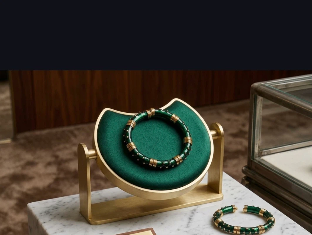 Green Enamel & Gold Tone Bangle Bracelet