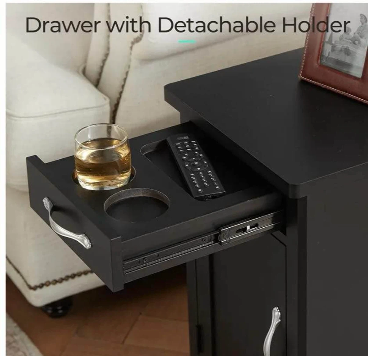 Black End Table with Drawer and Charging Station - photo 3