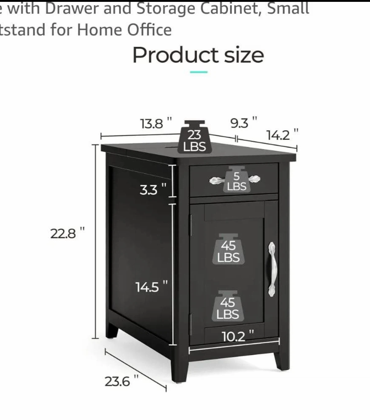 Black End Table with Drawer and Charging Station - photo 5
