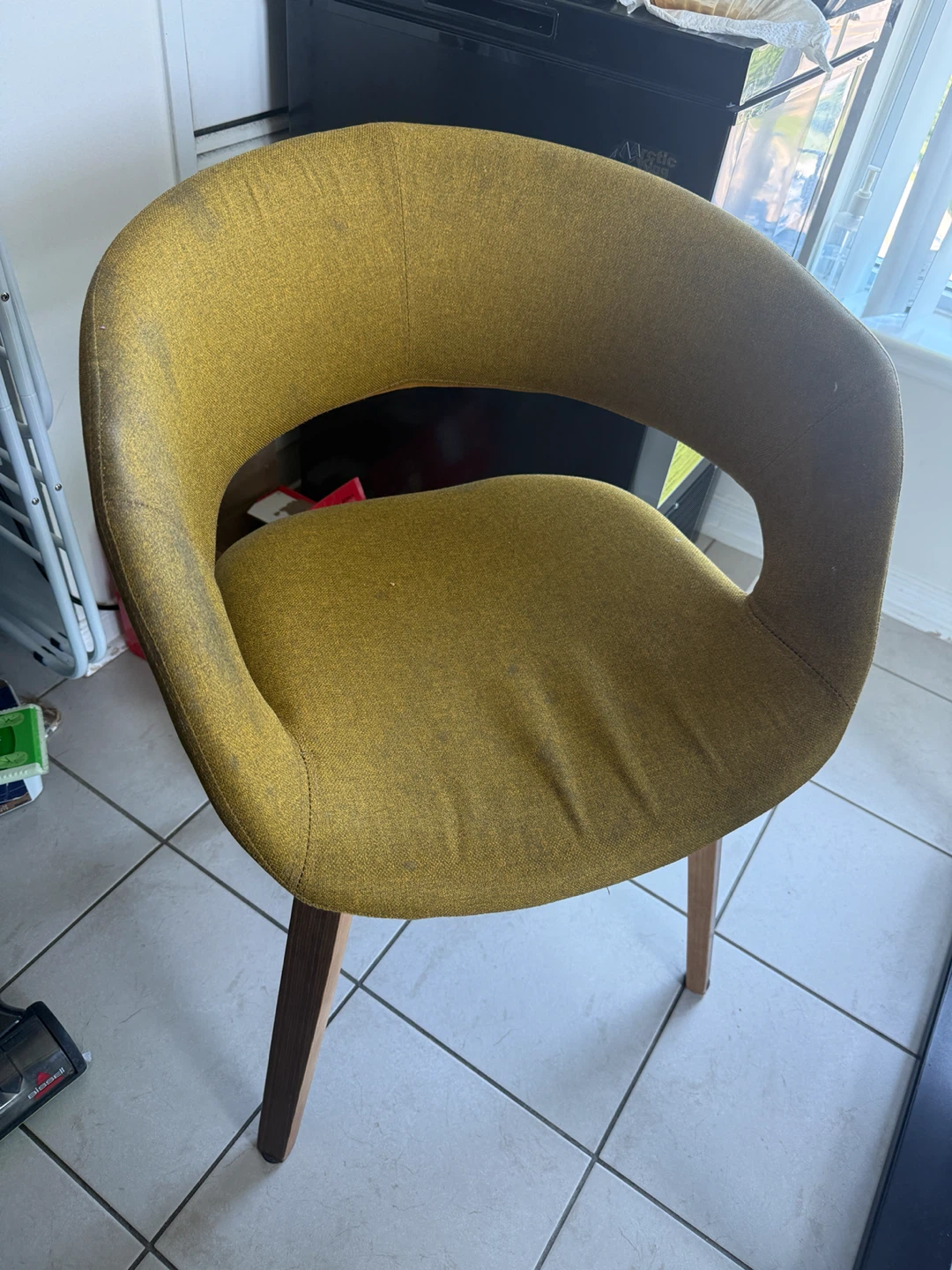 Yellow Upholstered Accent Chair with Wood Legs