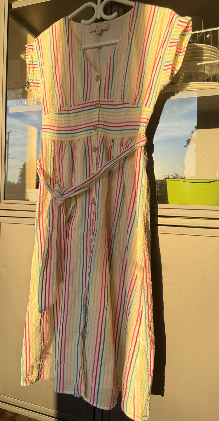 LOFT Striped Button-Up Midi Dress